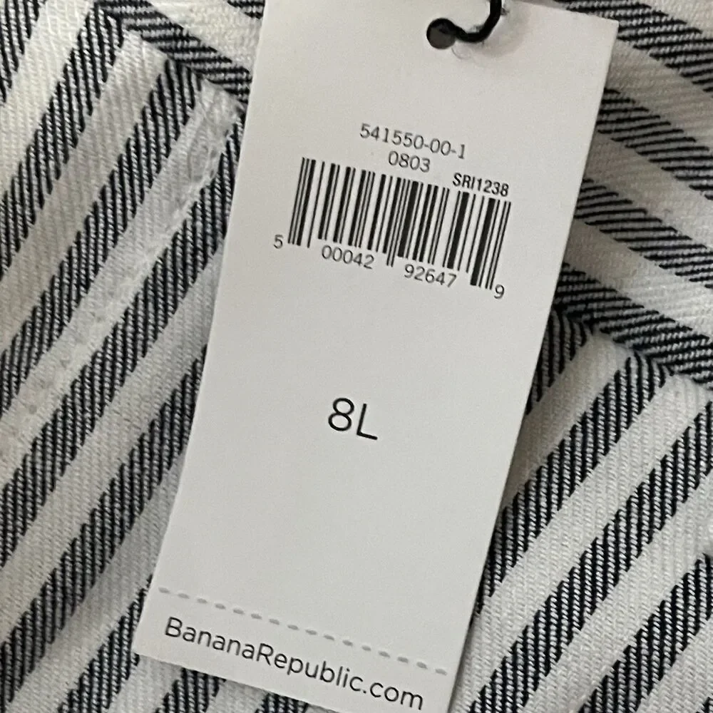 BANANA REPUBLIC‎ Avery Straight-Fit Linen-Cotton Ankle Pant 8L Gray White NEW